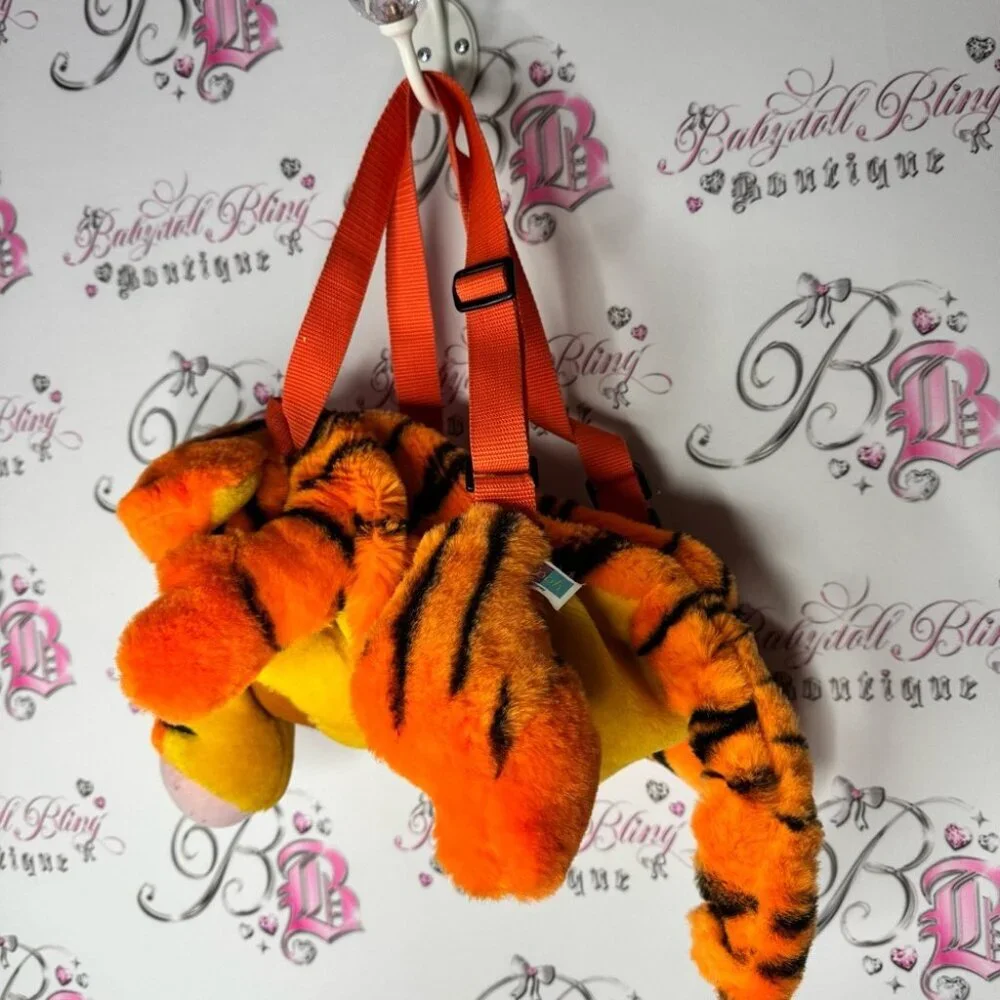 Disney tiger backpack Orange and Black Plush Toy backpack vintage zip up